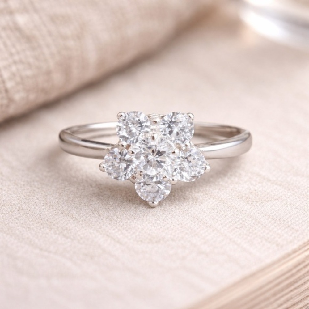 Sterling Silver 925 Floral Petal Clear Prong Set CZ Ring NWOT 7.75 #493